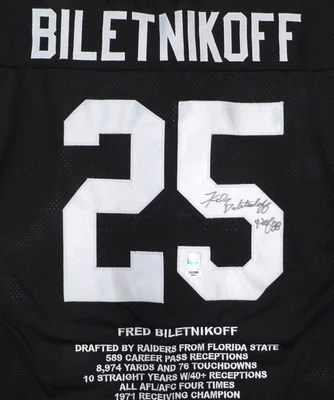 $99 • Buy Raiders Fred Biletnikoff Autographed Black Jersey  HOF 88  PSA/DNA #D09943