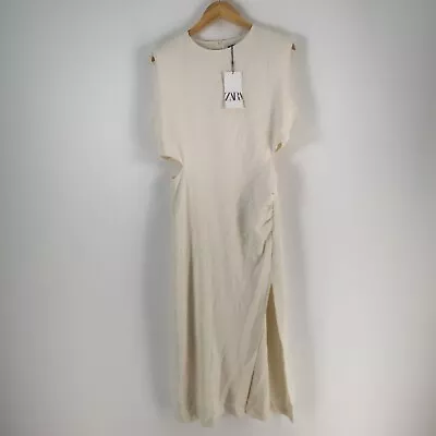 NEW Zara Womens Dress Size L Aus 12 Cut Out Maxi Ivory Sleeveless Zip 075274 • $69.95