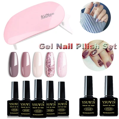 £8.99 • Buy Cappuccino Gel Nail Polish Set With UV Lamp 5 Pc Nail Varnish Kit UK