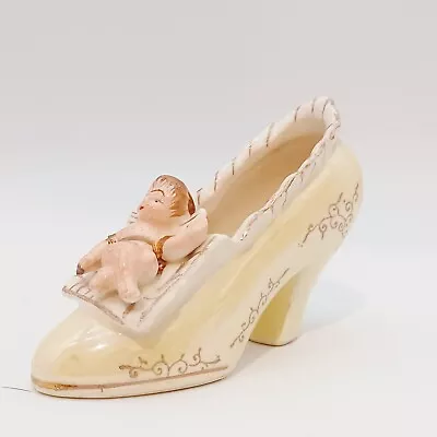Vintage Pioneer Mdse Co NY Japan Ceramic Heeled Shoe Heel Yellow Cherub Angel • $7.59