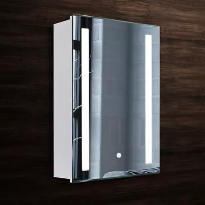 50*70cm Wall Touch Sensor Bathroom LED Light Medicine Illuminated Mirror Cabinet • £142.95