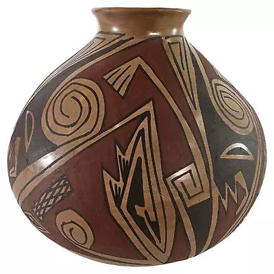 Mexican Lorenzo Bugarini Mata Ortiz Bowl Brown Clay Geometric  7.5  Signed • $255