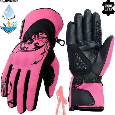 Ladies Pink Waterproof Softshell & Leather Womens Ce Motorbike Motorcycle Gloves • £14.99