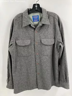 Pendleton Mens Gray Wool Long Sleeve Pockets Flannel Button-Up Shirt Size Medium • $24.99