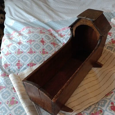 £19 • Buy Antique Victorian Hooded Wooden Doll's Crib. Handmade.Folk Art. Primitive. 