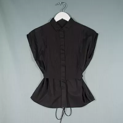 Rag & Bone Shirt Womens Small Black Collared Sleeveless Belt Tie Button Up Top • £29.97