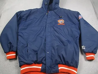 Vintage Chicago Bears Jacket Mens XL Starter Blue Hooded NFL Logo • $99.97