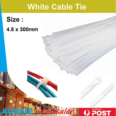 Au White Cable Ties 4.8x300mm Zip Ties Nylon UV Stabilised 100/200/500/1000 • $7.95