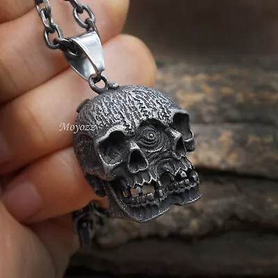 Gothic Mens Biker Variant Skull Pendant Necklace Stainless Steel Multi-faceted • $7.99