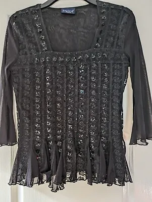 Top Size 14 By Saloos In Black Lace/sequin  Detail Lined Pull On. (n1/23) • £3.99