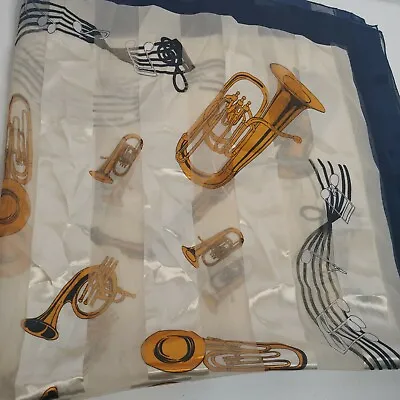 Vintage Scarf 38 X40  Brass Instruments Music Notes Striped French Horn Baritone • $9.98