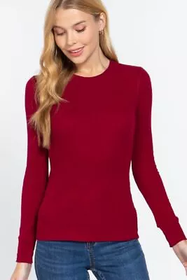 Slim Fit Women Crew Round Neck Long Sleeve Thermal Shirt Cotton Waffle Knit Top • $12.45