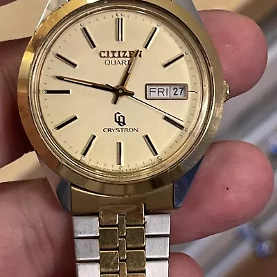 $125 • Buy Citizen Crystron Two Tone Excellent Men's Watch Running New Battery Original Ban