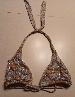 Victoria's Secret Swim Top Size Medium Blue Brown Sequin Halter Beach • $20