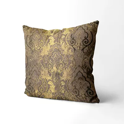 Wk203a Wood Brown Gold Damask Chenille Flower Throw Cushion Cover/Pillow Case • £24.46