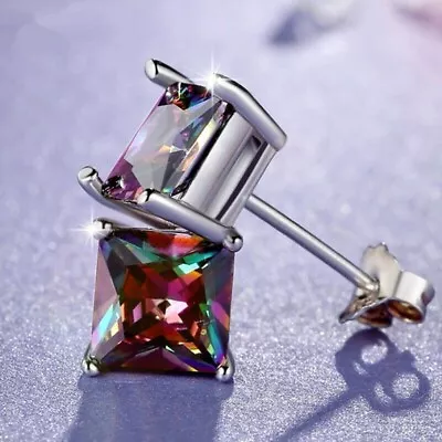 925 Sterling Silver Rainbow Mystical Fire Topaz New Fashion Charms Stud Earrings • $15.74