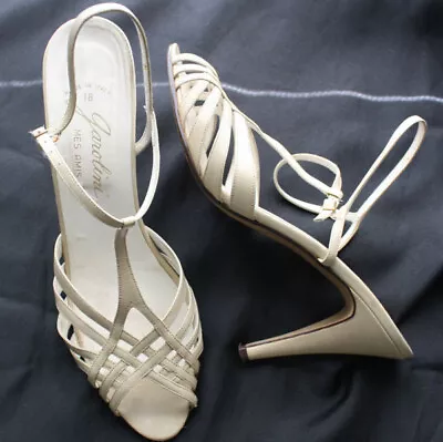 Vintage GAROLINI Ivory Leather Open Toe Heel Slingbacks 9 N 80s • $75.86