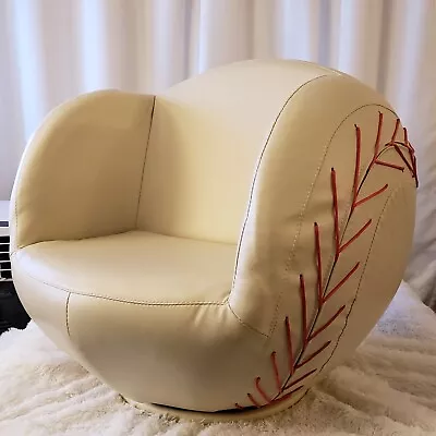 Modern White Vinyl Ivory Baseball Swivel Lounge Chair For Child's Room Red Laces • $120