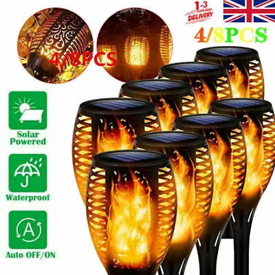 8X Flame Effect Solar Outdoor Lights Stake Garden Path Flickering LED Torch Lamp • £10.89