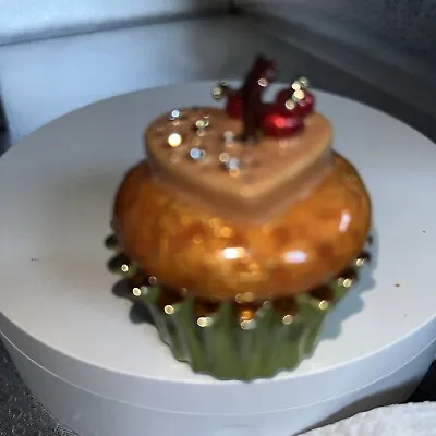 Butter Cupcake With Chocolate Heart & Cherries Trinket Box By Keren Kopal • $11