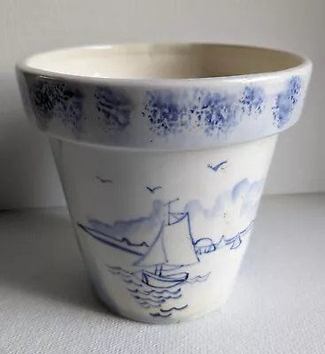 Handcrafted Vintage Sailboat Flowerpot Delft Blue White 4  Ceramic Signed X-1 • $13