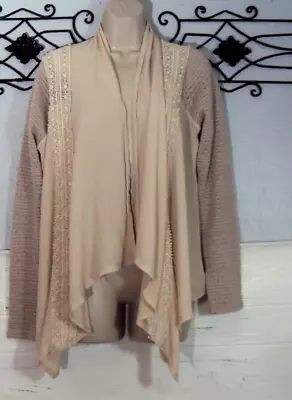 Miss Me Open Front Cardigan Sweater Size L Beige Long Sleeve Round Neck • $11.66