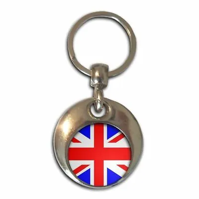 Union Jack UK Flag - Chrome Round Double Sided Key Ring New • £4.99