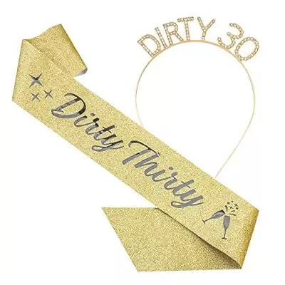 30th Birthday Sash Tiara Gold Silver Dirty 30 Gift Accessory Diamond Affect • £5.49