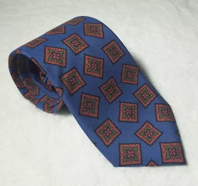 Hand-Printed Blue Geometric Ancient Madder Silk Tie (Handmade In Italy) • $110