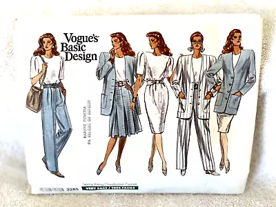 80s VTG Vogue Sewing  Pattern BASIC DESIGNS EASY #2285 Uncut SZ 18-20-22 5 Pcs • $9.95