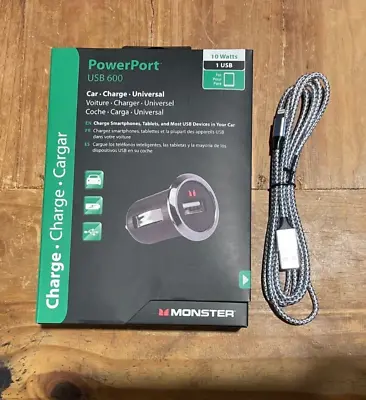 Monster USB 600 Universal Car Charger 2.1A Bonus IPhone Charging Cable • $9.95
