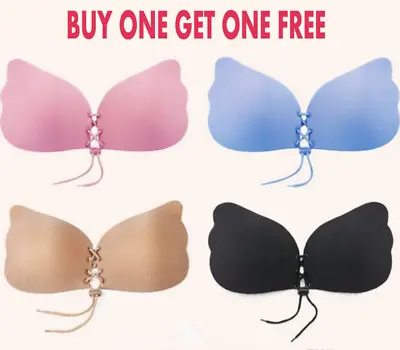 £5.99 • Buy Silicone Strapless Backless Invisible Bra Adhesive Stick On Push Up Drawstring 