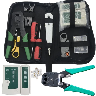 £13.89 • Buy RJ45 Ethernet Network Cat5e Cat6 Cable Tester Crimping Tool 10x Connectors Kit