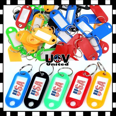 Lot Plastic Key Tags Metal Ring Luggage Card Name Label Keychain W/ Split Ring U • $22.45