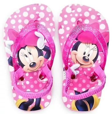 MINNIE MOUSE DISNEY Flip Flops W/ Optional Sunglasses Toddlers Beach Sandals NWT • $10.99