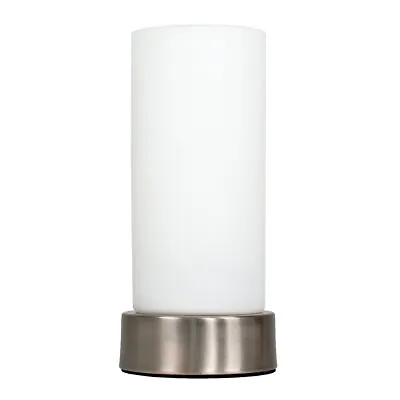 £15.99 • Buy Metal Chrome Cylinder Table Lamp Base Bedside Light White Glass Shade LED Bulb