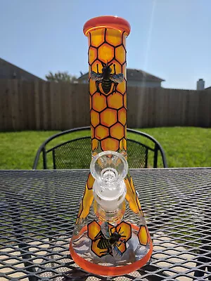 Mini Honeycomb: Glass Beaker Water Pipe Bong - Phoenix - 9.5  Tall - 14.4mm • $53.41