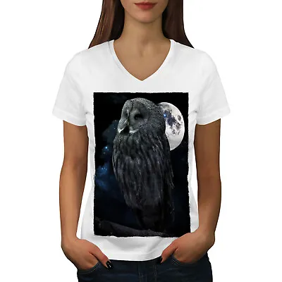 £16.99 • Buy Wellcoda Night Owl Moon Sky Womens V-Neck T-shirt, Darkness Graphic Design Tee