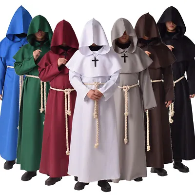 Medieval Monk Robe Hooded Monk Cowl Renaissanc Cape Priest Robe Cosplay Costume • $39.99