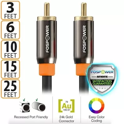 FosPower Gold Plated Dual Layer RCA S/PDIF Digital Coaxial Coax Audio Cable Plug • $9.99