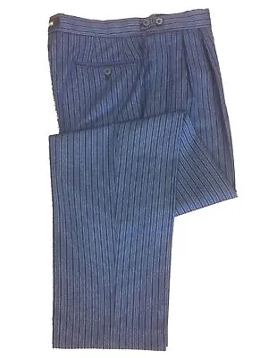 Used  Men's Navy Blue Pinstriped Masonic Formal Trousers Wedding/morning Wear • £15.99