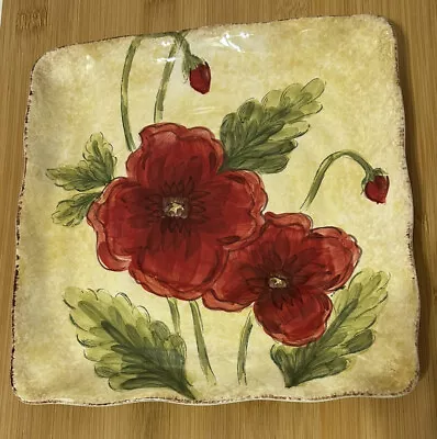 MAXCERA Hand Painted “Poppies” Ceramic Square Plate 9” Inch • $14.99