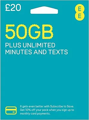 EE Sim Card Pay As You Go £20 Pack Mini Micro Nano Data PAYG Unlimited Calls Txt • £0.99