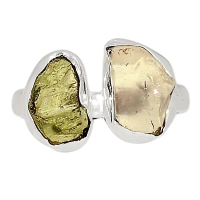 Natural Libyan Desert Glass & Moldavite 925 Silver Ring RHS4 S.9 CR30634 • $29.99