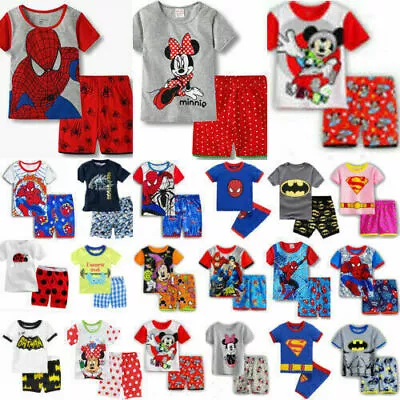 Kid Boys Girls Casual Superhero Printed Outfit Sleepwear Short PJs Pyjamas Set • £5.39