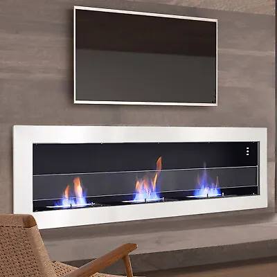 Wall Insert Bio Ethanol Fireplace Ethanol Fire Burner Biofire Glass Panel Heater • £195.95