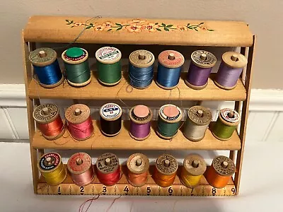 Vintage Sewing Thread Holder With 27 Vintage Spools Of Thread Various Colors • $39.95