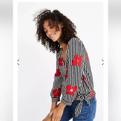 Madewell Wrap Striped Crop Top In Candied Orchid S • $13.99