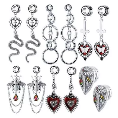 Pair Dangle Sun Moon Heart Snake Bee Ear Tunnels Ear Gauges Plugs Body Jewelry • $16.37