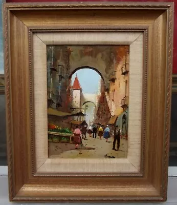 NAPLES MARKET Mid Century Italian Oil Painting By Carlo Moroso (Born 1938) • $149